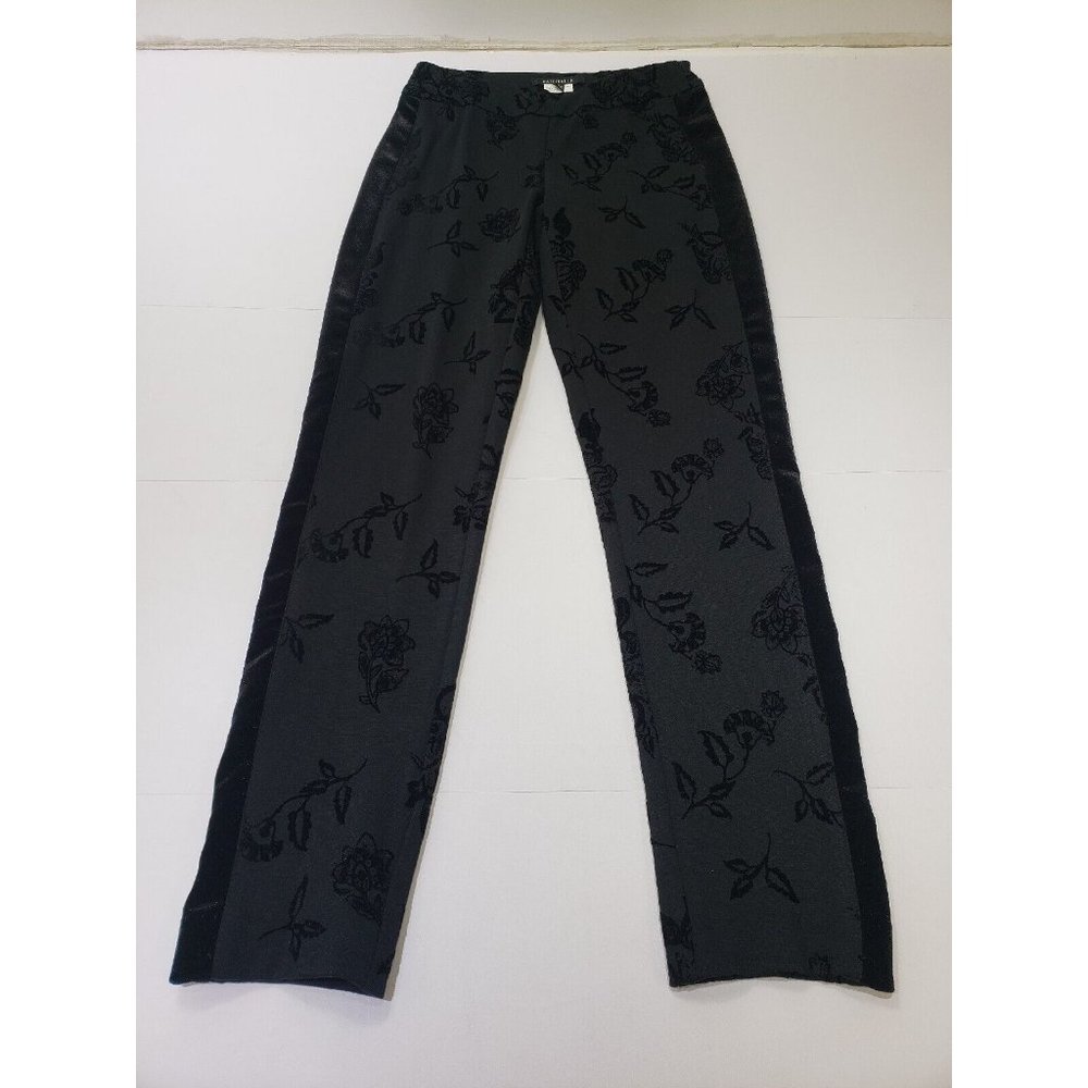 Raffinalla Womens Dress Pant Velvet Floral Pull-on Black On Black Sz 0